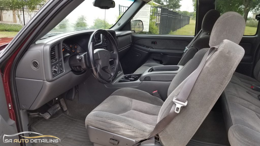 Grey Cloth Interior of Chevy 1500 Truck